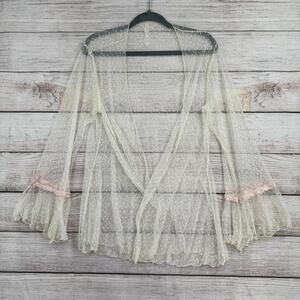 Vintage Mayela Polka Dot Sheer Lingerie Robe Womnes One Size Cream Pink